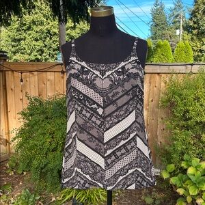 CAbi Black and White Lace Camisole, swing style, long